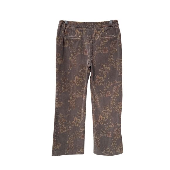 Y2K Stretch Floral Corduroy Pants 6P Neutral Autumn Earth Tones Cotton Straight - Picture 2 of 8